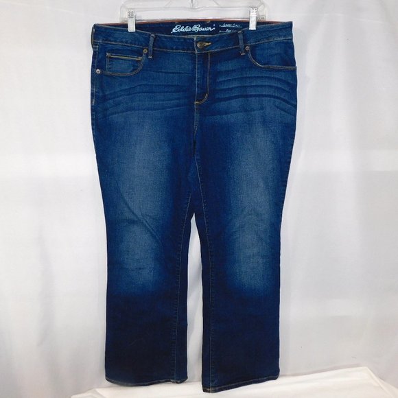 Eddie Bauer Womens 16 Petite Slightly Curvy Boot Cut Blue Jeans P16 - Picture 1 of 9